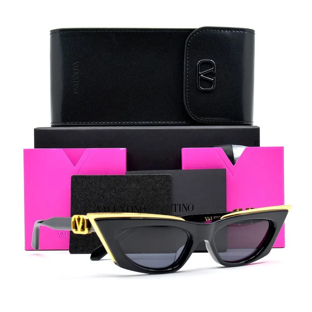 NEW VALENTINO GOLDCUT VLS-113A-55 BLACK GREY LENS SUNGLASSES AUTHENTIC - Picture 1 of 15